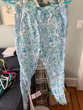 Lightweight Drawstring Lounge Pants in Aqua Floral